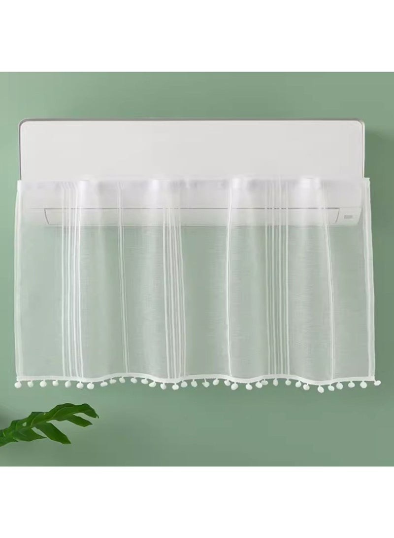 Air Conditioner Deflector Fabric to Anti Direct Blowing, Stripe Voile Fabric, No Drilling Needed Velcro Attachment, Fits 1-1.5HP AC Unit (Transparent White, W150cm x H50cm) - Image 1