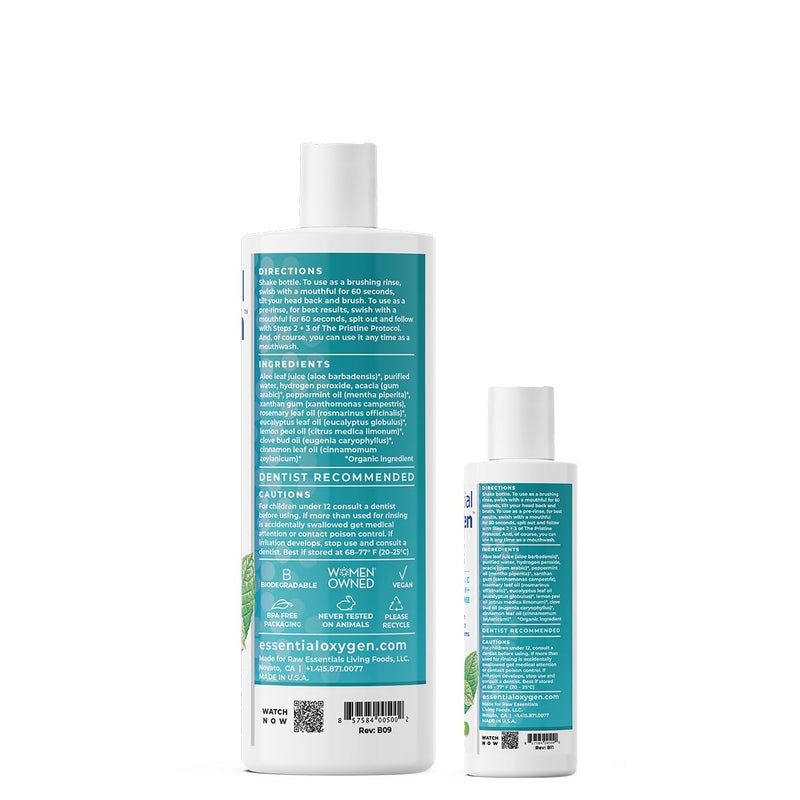 Essential Oxygen, Certified Organic Brushing Rinse, Combo, Peppermint, All Natural mouthwash, Dentist Recommended, Alcohol-Free Oral Care, 1 - 3 fl oz bottle and 1 - 16 fl oz bottle, BR (Pack of 2) - Image 3