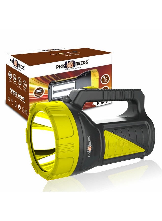Pick Ur Needs Rechargeable Long Range Search Torch Light 50W with 2 Side Emergency Tube Light (Yellow) - Image 1