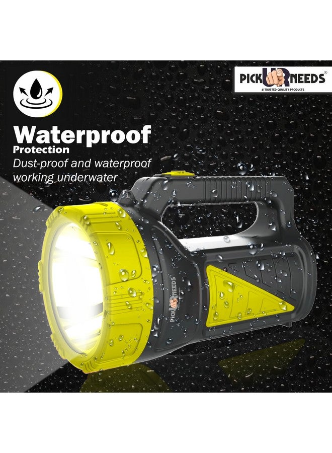 Pick Ur Needs Rechargeable Long Range Search Torch Light 50W with 2 Side Emergency Tube Light (Yellow) - Image 4