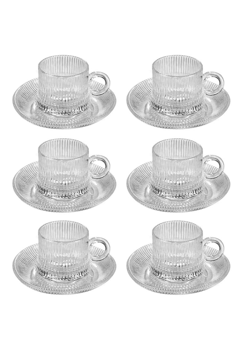 Glass Tea Cups with Saucers - 6 set - 180ml - Espresso Coffee, Turkish Tea Glass Set - Image 1