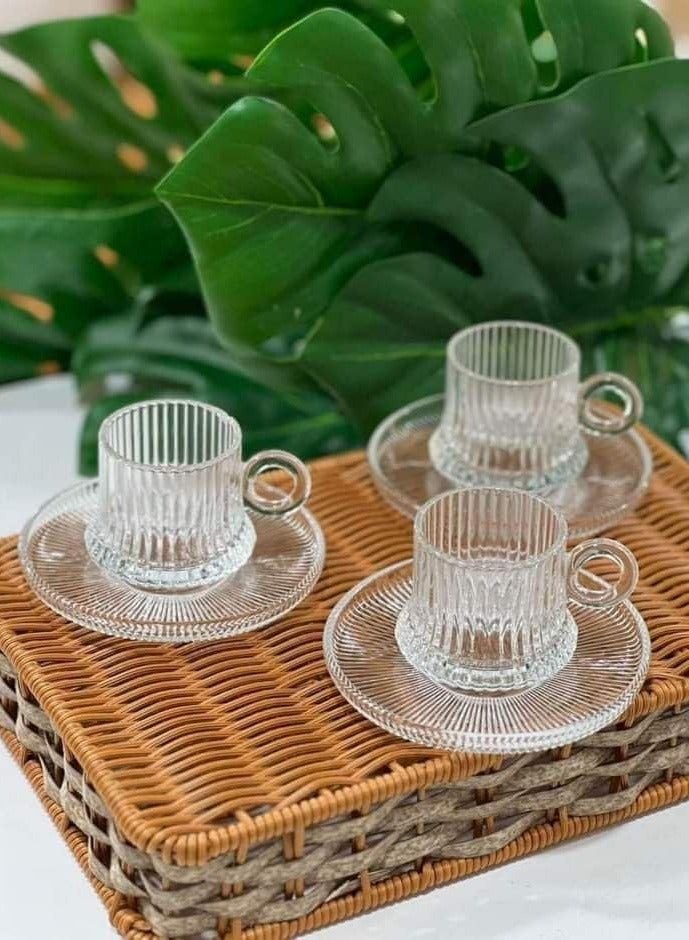 Glass Tea Cups with Saucers - 6 set - 180ml - Espresso Coffee, Turkish Tea Glass Set - Image 2
