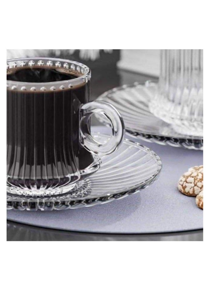 Glass Tea Cups with Saucers - 6 set - 180ml - Espresso Coffee, Turkish Tea Glass Set - Image 3