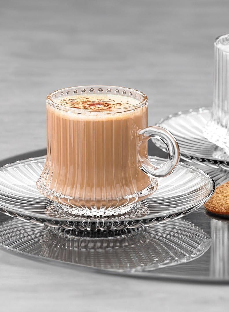 Glass Tea Cups with Saucers - 6 set - 180ml - Espresso Coffee, Turkish Tea Glass Set - Image 4