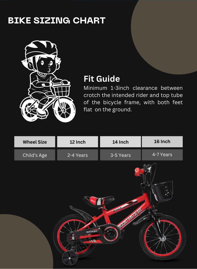 Children's Bicycle For 4-7 Years Old Kids Bike, 16 Inch Cycle, High Carbon Steel Frame,  Adjustable Seat, Smooth Bearings, Safe and Stable, Red