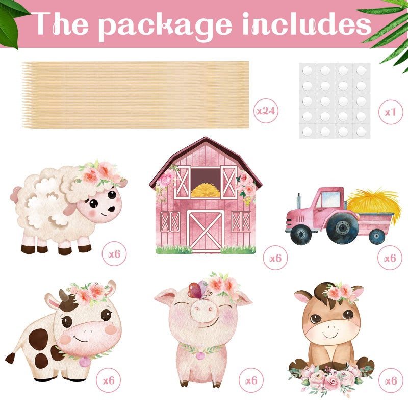 Hotop 30 Pcs Floral Farm Animal Table Centerpiece Toppers Sticks Farm Birthday Party Decor Supplies for Girls Animal Theme Birthday Party Decor Table Topper Photo Booth Props - Image 3