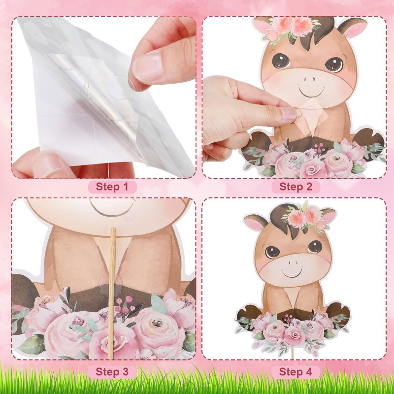 Hotop 30 Pcs Floral Farm Animal Table Centerpiece Toppers Sticks Farm Birthday Party Decor Supplies for Girls Animal Theme Birthday Party Decor Table Topper Photo Booth Props - Image 5