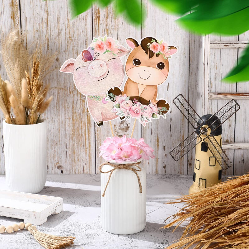 Hotop 30 Pcs Floral Farm Animal Table Centerpiece Toppers Sticks Farm Birthday Party Decor Supplies for Girls Animal Theme Birthday Party Decor Table Topper Photo Booth Props - Image 4