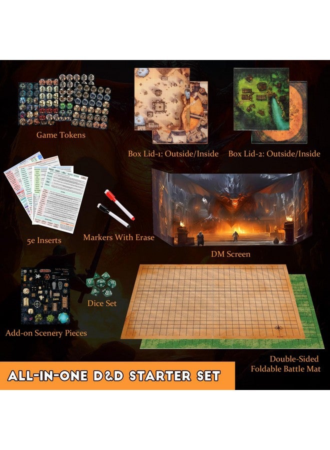 CZYY Foldable Battle Mat with DM Screen, Game Tokens, Dice Set, Markers - 2-Sided Wet & Dry Erase Terrain, Ultimate DND Starter Set, Accessories, Gift for Dungeon Master & Player - Image 2