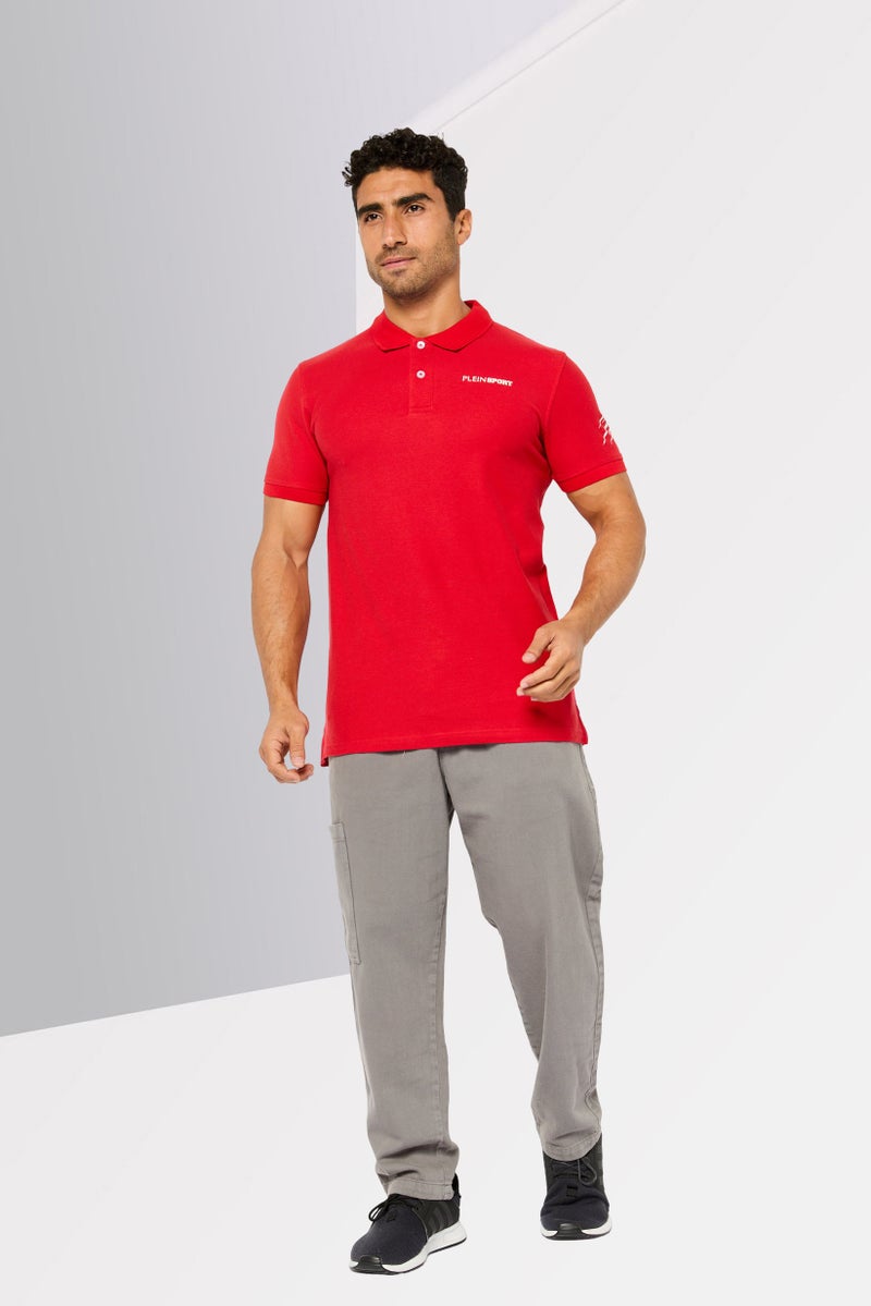 PHILIPP PLEIN Plein Sport Men Sportswear Fit Short Sleeves Outdoor Polo Shirt, Red - Image 2