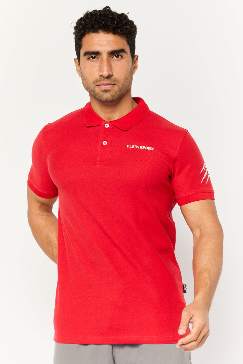 PHILIPP PLEIN Plein Sport Men Sportswear Fit Short Sleeves Outdoor Polo Shirt, Red - Image 1
