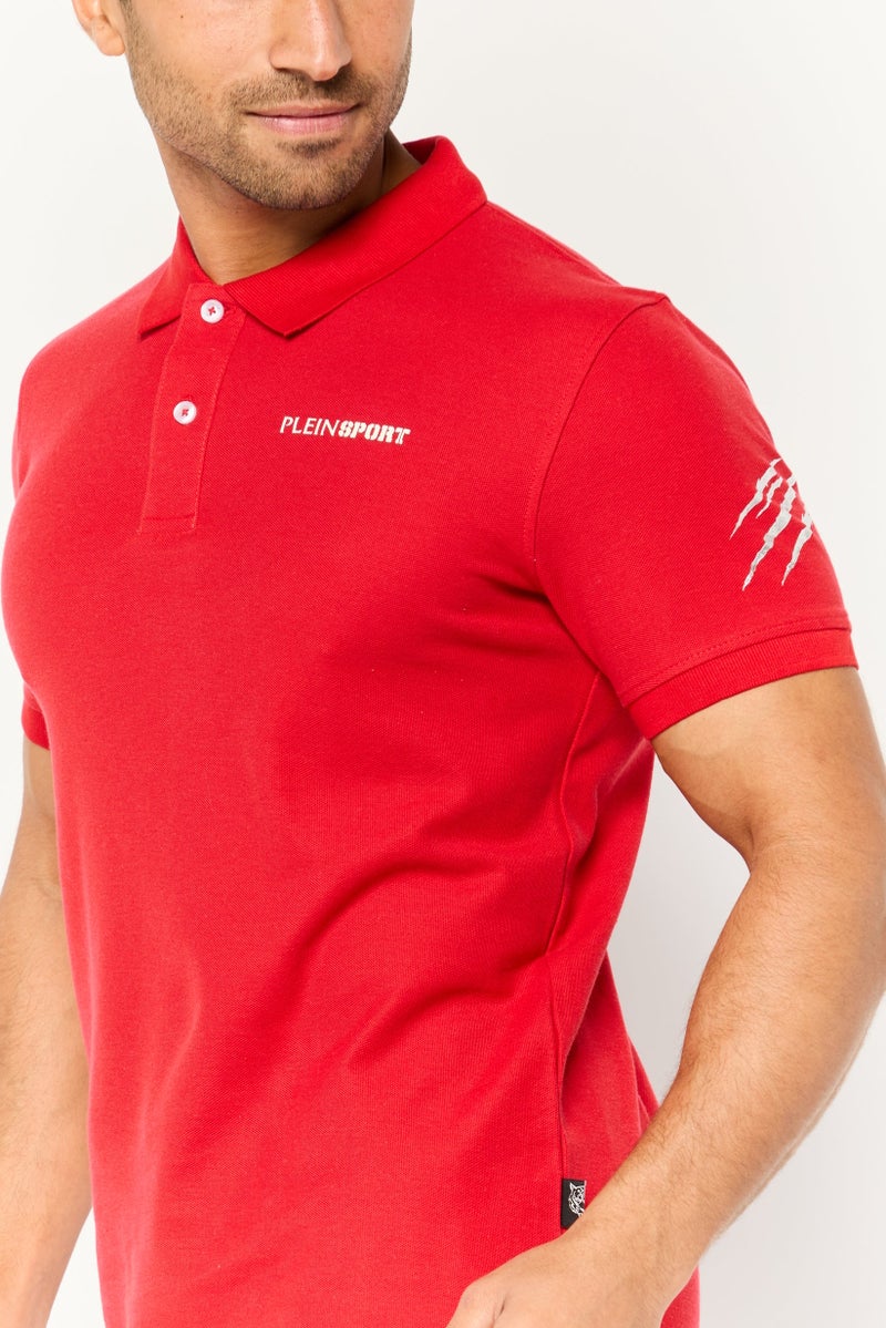 PHILIPP PLEIN Plein Sport Men Sportswear Fit Short Sleeves Outdoor Polo Shirt, Red - Image 3