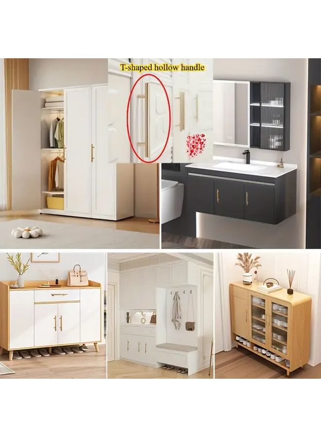 Golden T Shaped Cabinet Drawer Handle 2pcs Modern Minimalist Pull For Kitchen Furniture Wooden Door - Image 1