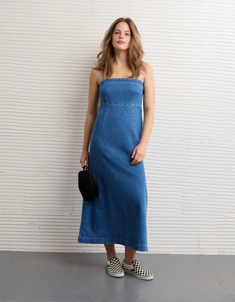 American Eagle AE Strappy Tank Denim Midi Dress