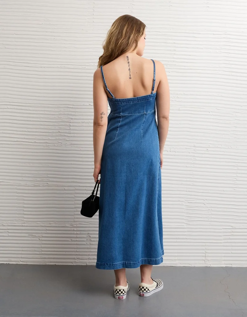 American Eagle AE Strappy Tank Denim Midi Dress