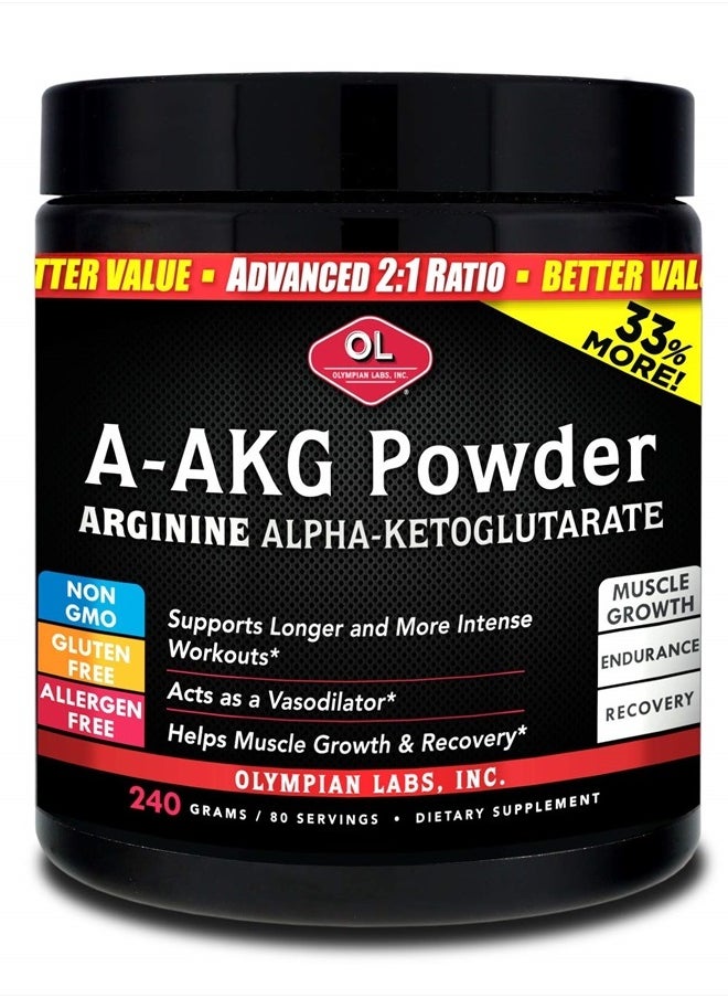 Olympian Labs - PSN A-AKG Powder for Men's Health, Energy & Sports Nutrition Performance, 80 Servings, 240 Gram Jar - Image 1