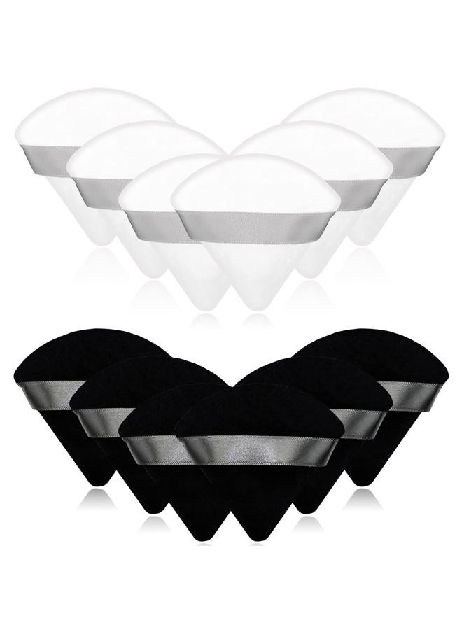 Scartink 12 Pieces Cosmetic Powder Puff,2.76 inch Portable Soft Sponge Setting Face Puffs,Triangle Velvet with Ribbon Band Handle for Loose Powder Body Powder Makeup Tool - Image 1