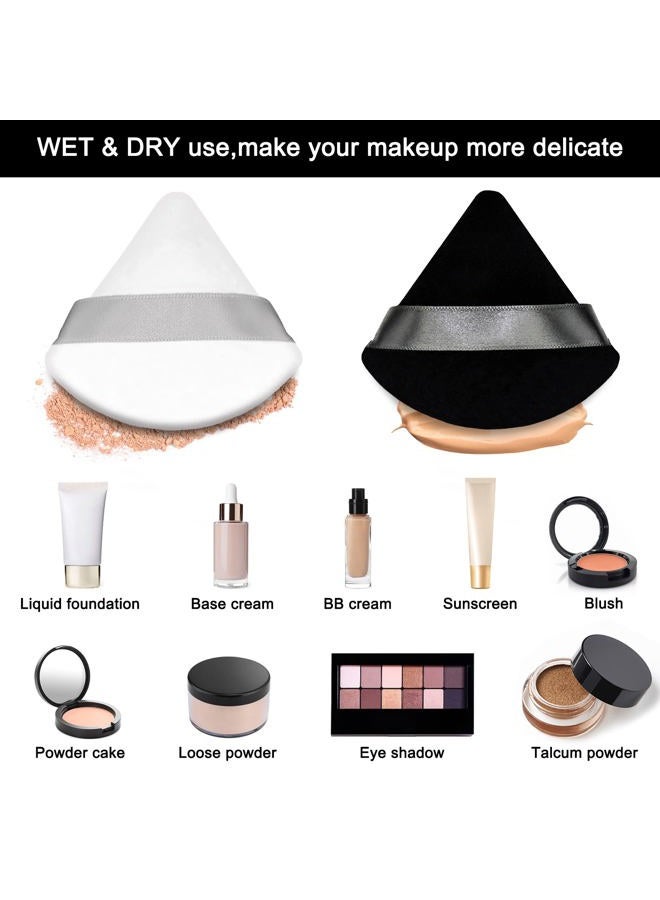 Scartink 12 Pieces Cosmetic Powder Puff,2.76 inch Portable Soft Sponge Setting Face Puffs,Triangle Velvet with Ribbon Band Handle for Loose Powder Body Powder Makeup Tool - Image 5