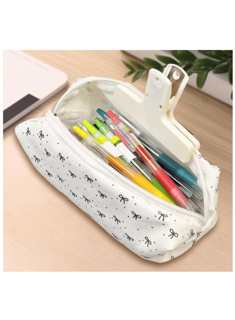Pen Pouch - Pencil Case Pouch | Ziplock Bag Aesthetic Bow Pattern Stationery Portable Large Capacity Boxes for Classroom Teen Kids College Girls Travel Crafts - Image 4