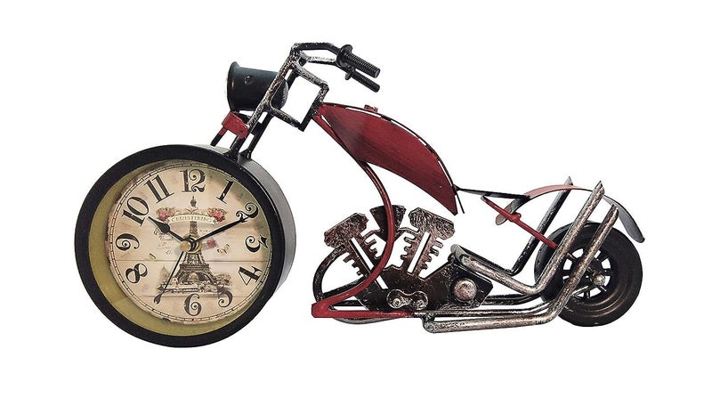 DELIGHTFUL DECOR– STYLE YOUR SPACE Delightful Dcor Vintage Style Motorcycle Table Top Rustic Motor Bike Table Clock Antique for Mantle Shelf Decorations Living Room Red 32 x 5 x 16 CM Set of 1  - Image 1