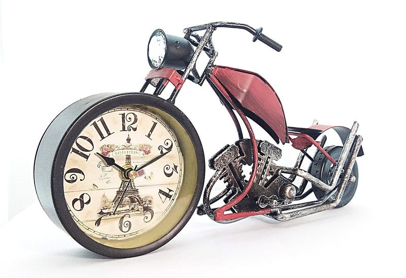 DELIGHTFUL DECOR– STYLE YOUR SPACE Delightful Dcor Vintage Style Motorcycle Table Top Rustic Motor Bike Table Clock Antique for Mantle Shelf Decorations Living Room Red 32 x 5 x 16 CM Set of 1  - Image 2