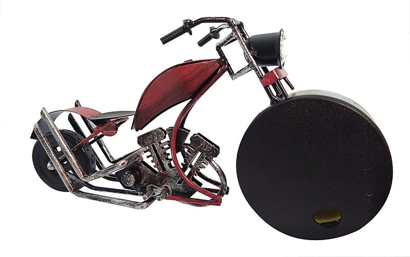 DELIGHTFUL DECOR– STYLE YOUR SPACE Delightful Dcor Vintage Style Motorcycle Table Top Rustic Motor Bike Table Clock Antique for Mantle Shelf Decorations Living Room Red 32 x 5 x 16 CM Set of 1  - Image 3