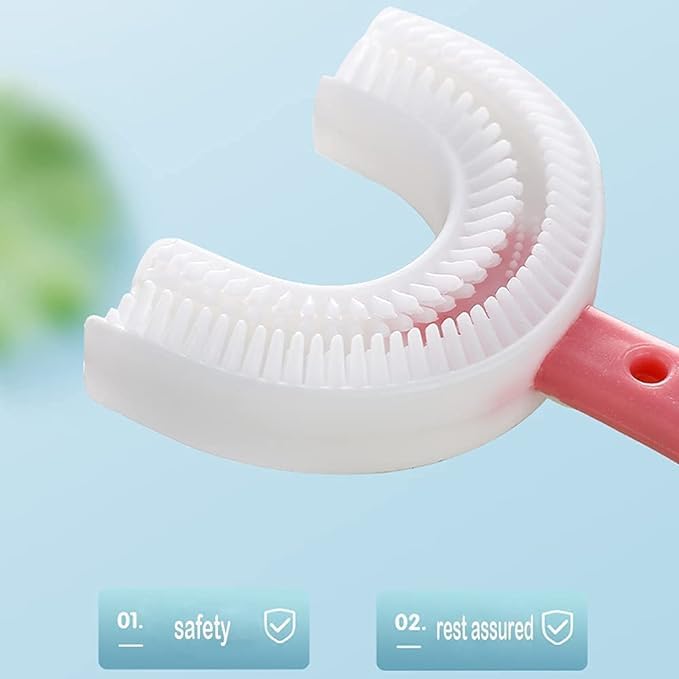Anasis Toothbrush for Kids with U Shaped Silicone Brush Head for 360 Degree Cleaning Suitable For 2-6 Years, Manual, Heart Design, Multicolor (1) - Image 2