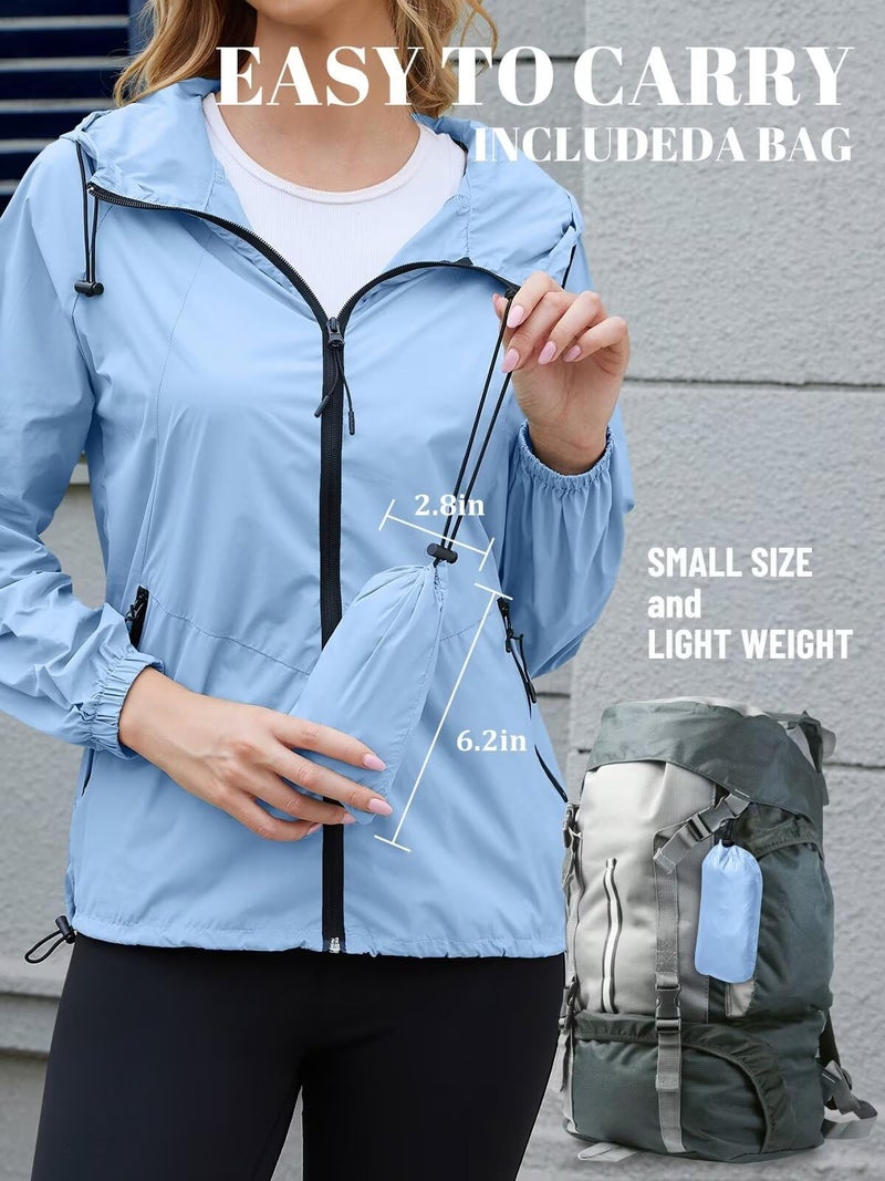 PITINAN Windbreaker Jacket Women Waterproof Jackets For Women Lightweight Packable Womens Rain Jacket With Hood For Golf Hiking Travel Summer Blue XL - Image 5