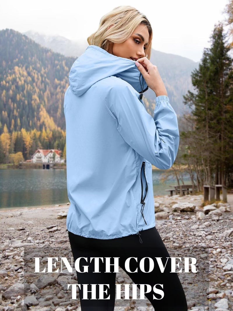 PITINAN Windbreaker Jacket Women Waterproof Jackets For Women Lightweight Packable Womens Rain Jacket With Hood For Golf Hiking Travel Summer Blue XL - Image 3