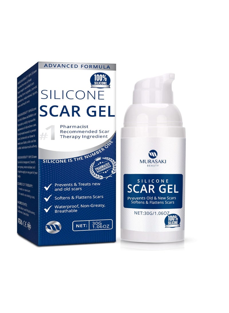 MURASAKI BEAUTY 100% Silicone Scar Gel Scar Cream - Advanced Scar Gel for Surgical Scars, C-Section, Stretch Marks, Acne, Injury, Burns, Keloids, Old and New Scars 1.06oz(30g) (Maximum Strength 100% Silicone) - Image 1