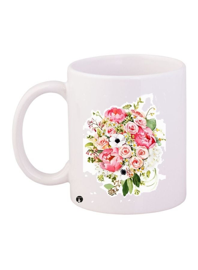 RYN Floral Printed Coffee Mug White/Pink/Green 11ounce