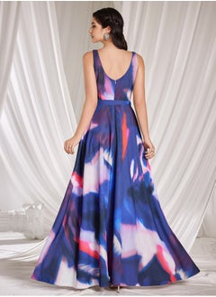 Madam Uniq Fashionable Sleeveless Multicolor Printed Long Dress Gown  - Image 2