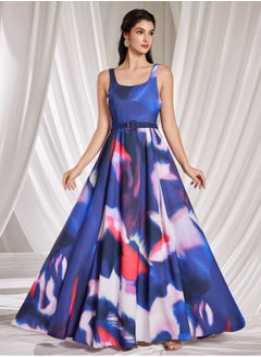 Madam Uniq Fashionable Sleeveless Multicolor Printed Long Dress Gown  - Image 4