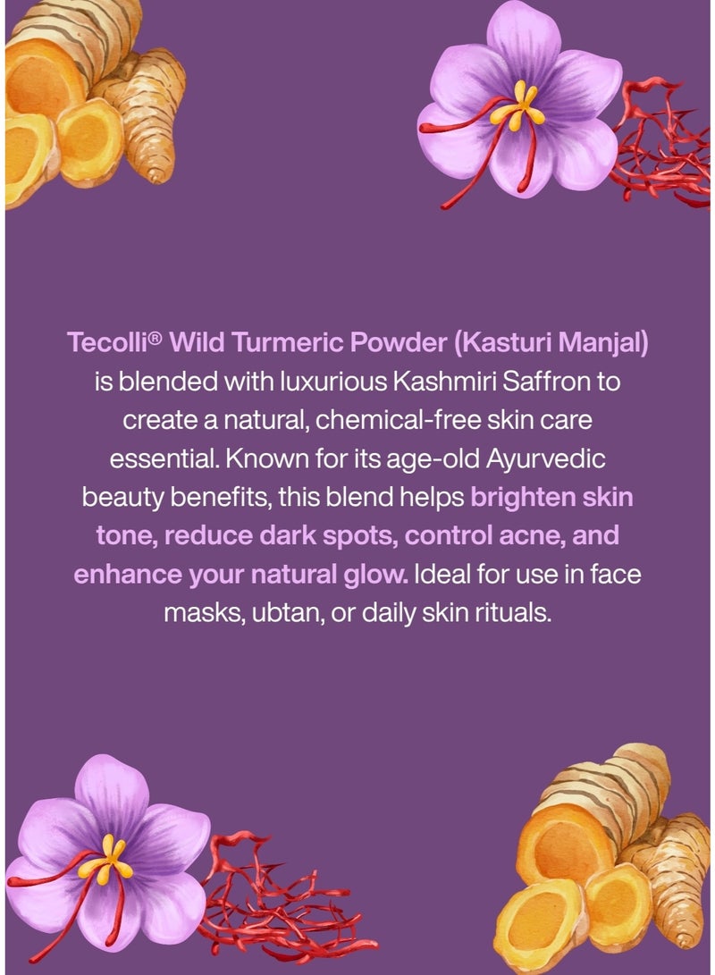 TECOLLI Wild Turmeric Powder-Kasturi Manjal Haldi with Kashmiri Saffron – 100 gm | Premium Skin Brightening & Glow Boosting Blend | 100% Natural & Chemical-Free - Image 2