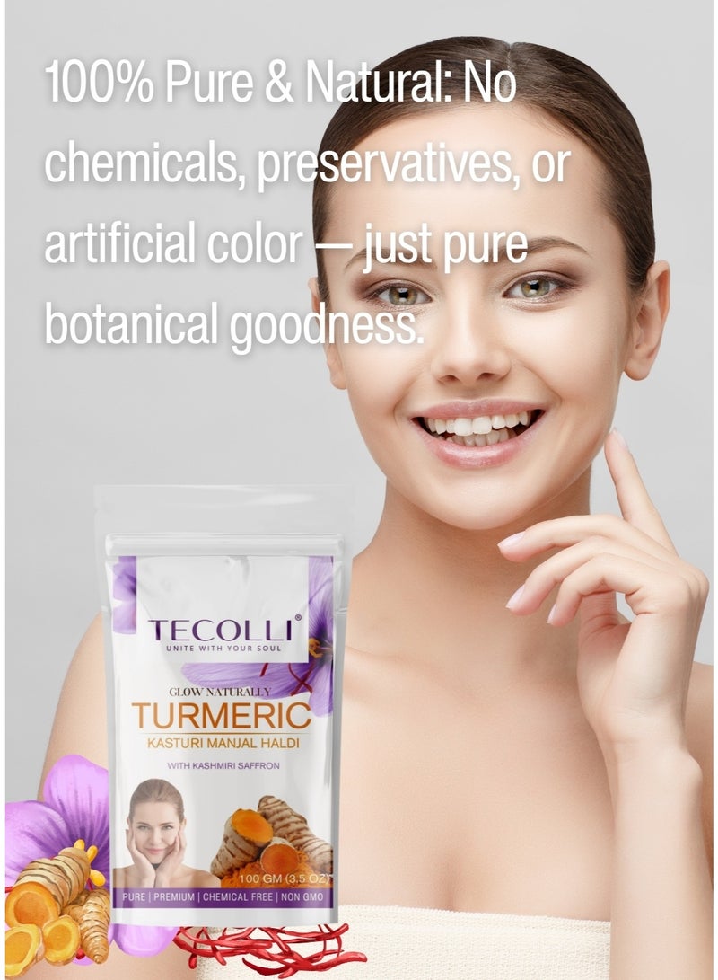 TECOLLI Wild Turmeric Powder-Kasturi Manjal Haldi with Kashmiri Saffron – 100 gm | Premium Skin Brightening & Glow Boosting Blend | 100% Natural & Chemical-Free - Image 3