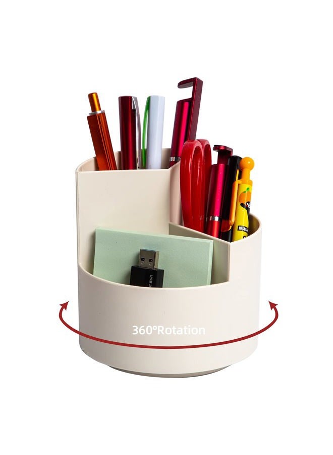EDENMS Desk Pencil Pen Holder, 3 Slots 360-Degree Spinning Pencil Pen Desk Organizers, Desktop Storage Pen Organizers Stationery Supplies, Cute Pencil Cup Pot for Office, School, Art Supply, Kids - White - Image 1