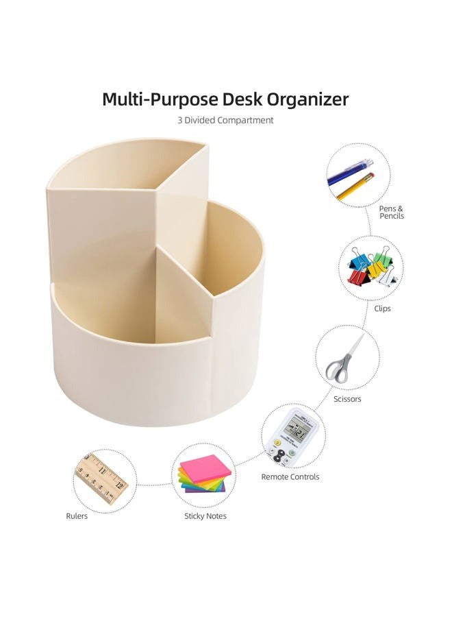 EDENMS Desk Pencil Pen Holder, 3 Slots 360-Degree Spinning Pencil Pen Desk Organizers, Desktop Storage Pen Organizers Stationery Supplies, Cute Pencil Cup Pot for Office, School, Art Supply, Kids - White - Image 3