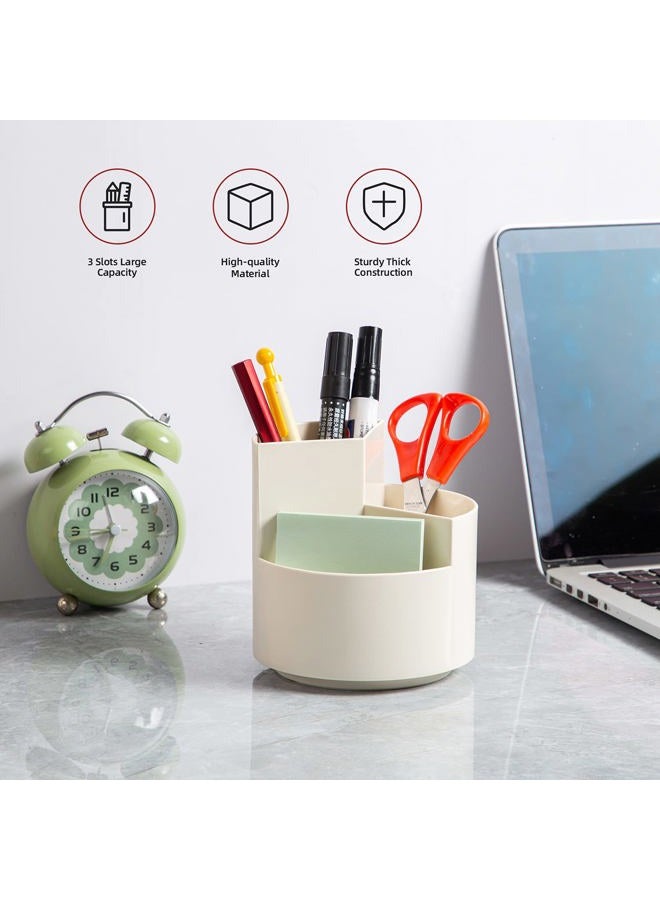EDENMS Desk Pencil Pen Holder, 3 Slots 360-Degree Spinning Pencil Pen Desk Organizers, Desktop Storage Pen Organizers Stationery Supplies, Cute Pencil Cup Pot for Office, School, Art Supply, Kids - White - Image 2