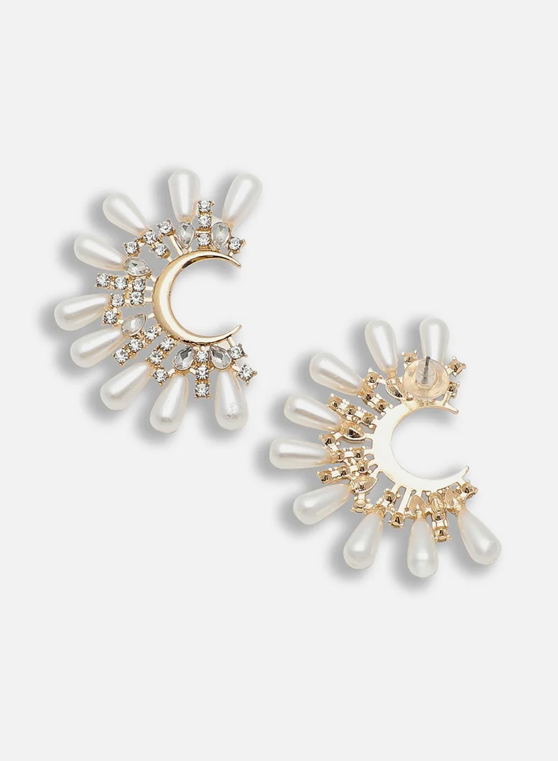 سوهي مسمار مصمم للحفلات مطلي بالذهب من الحجر واللؤلؤ