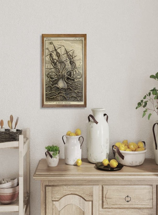YUMKNOW Vintage Steampunk Octopus Wall Decor - Pirates Kraken Pictures Wall Art - Retro Kitchen Bathroom Poster - Goth Room Decor - Gothic Decor - Lake Beach House Art Print - Nautical, Lovecraft, Mermaid - Image 3