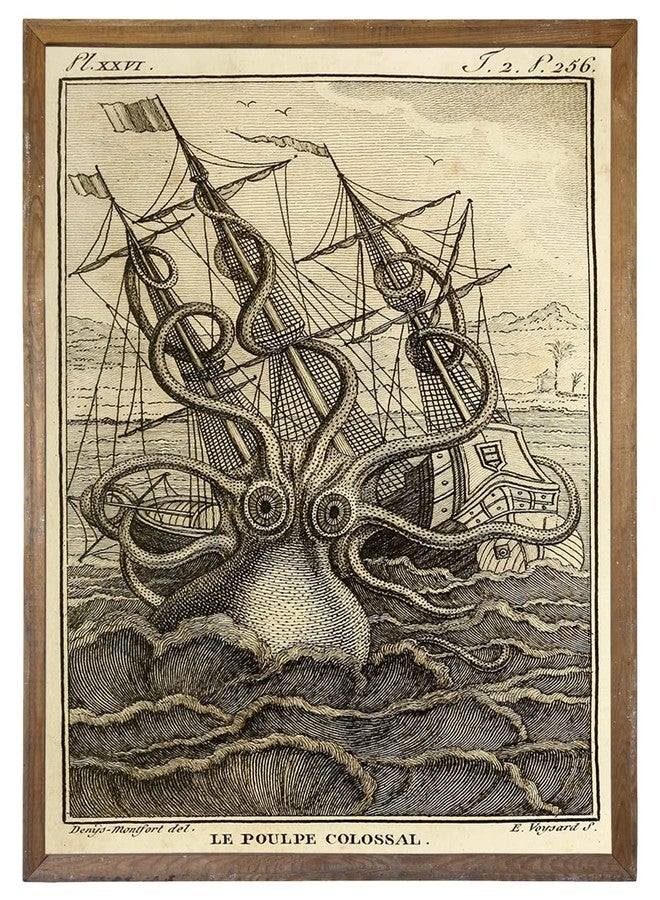 YUMKNOW Vintage Steampunk Octopus Wall Decor - Pirates Kraken Pictures Wall Art - Retro Kitchen Bathroom Poster - Goth Room Decor - Gothic Decor - Lake Beach House Art Print - Nautical, Lovecraft, Mermaid - Image 1