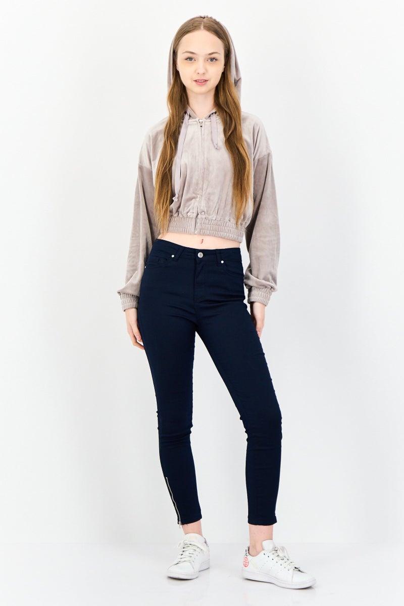 NIA Women Velvet Full Zip Hooded Sweatshirt, Mauve - Image 2