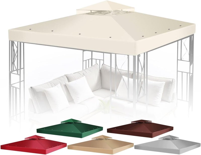 Flexzion 12' x 12' Gazebo Canopy Top Replacement Cover (Ivory) - Dual Tier Up Tent Accessory with Plain Edge Polyester UV30 Protection Water Resistant for Outdoor Patio Backyard Garden Lawn Sun Shade - Image 1