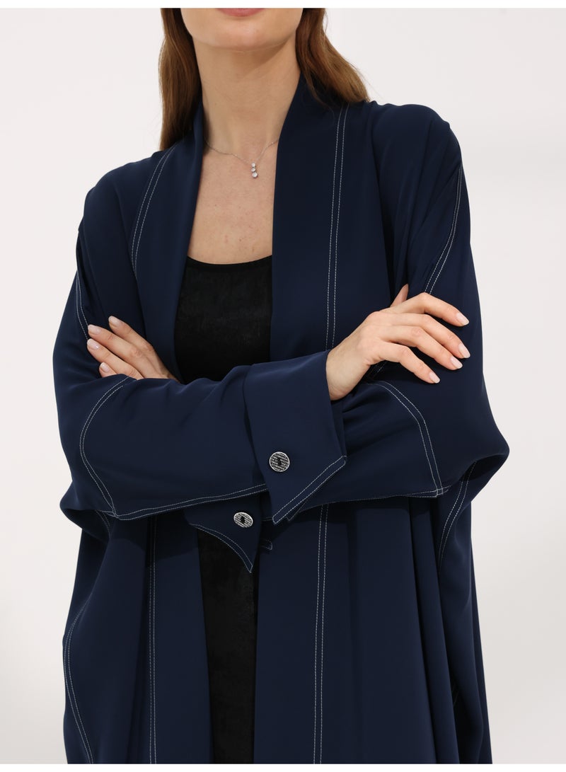 Khan&Co. Seven Seas Indigo indigo blue crepe fabric abaya with two silver KHAN&CO logo buttons - by Abdullah Khan - Image 5