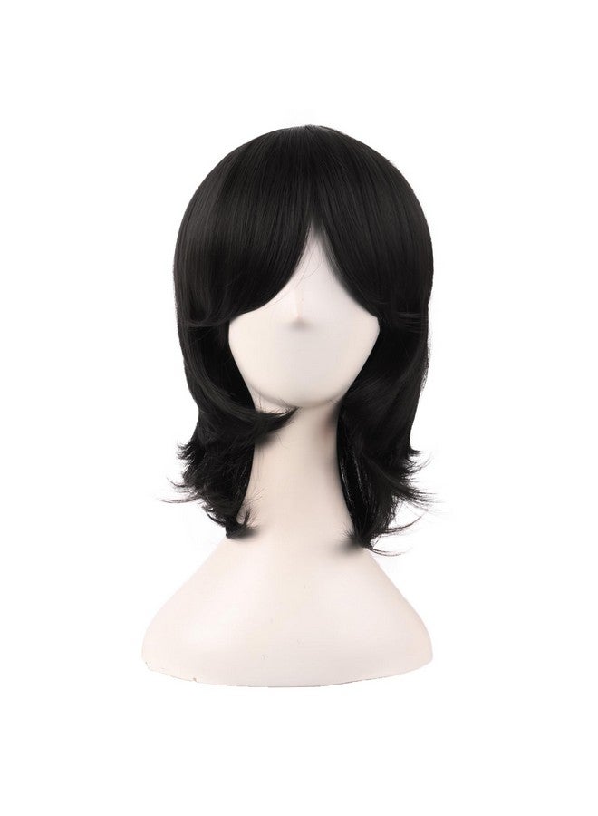 MapofBeauty 16 Inch/40 cm Short Side Bangs Synthetic Fiber Cosplay Layered Wig (Black) - Image 1
