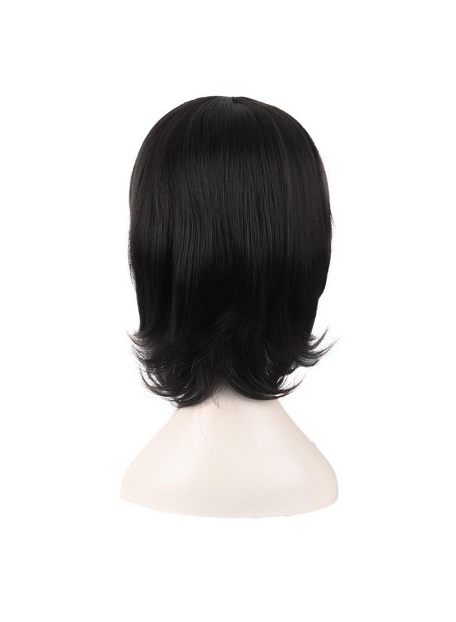 MapofBeauty 16 Inch/40 cm Short Side Bangs Synthetic Fiber Cosplay Layered Wig (Black) - Image 4