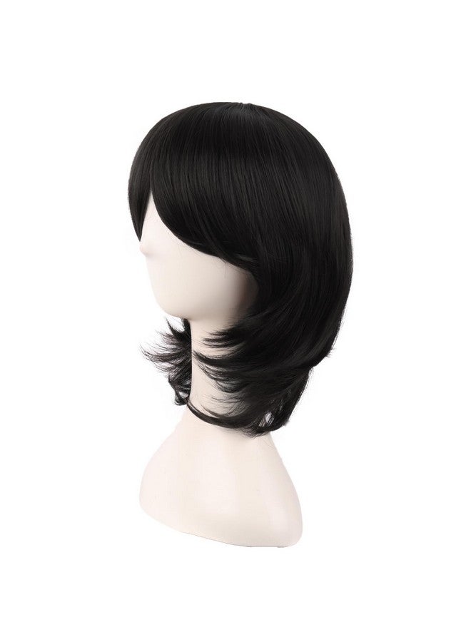 MapofBeauty 16 Inch/40 cm Short Side Bangs Synthetic Fiber Cosplay Layered Wig (Black) - Image 3