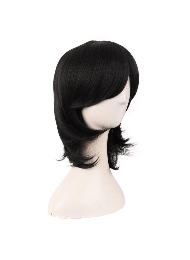 MapofBeauty 16 Inch/40 cm Short Side Bangs Synthetic Fiber Cosplay Layered Wig (Black) - Image 2