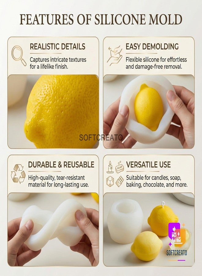 SOFTCREATO Lemon Candle Mould Silicone for Candle Making | 3D Fruit Wax Melt Mold Big Size | Decorative Citrus Soap Resin Bath Bomb Aromatherapy DIY Craft Mould - Image 2