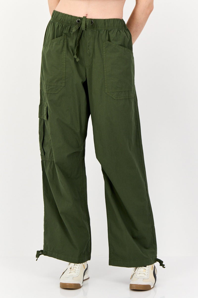 Aerie Women Regular Fit Solid Cargo Pants,Dark Olive - Image 1
